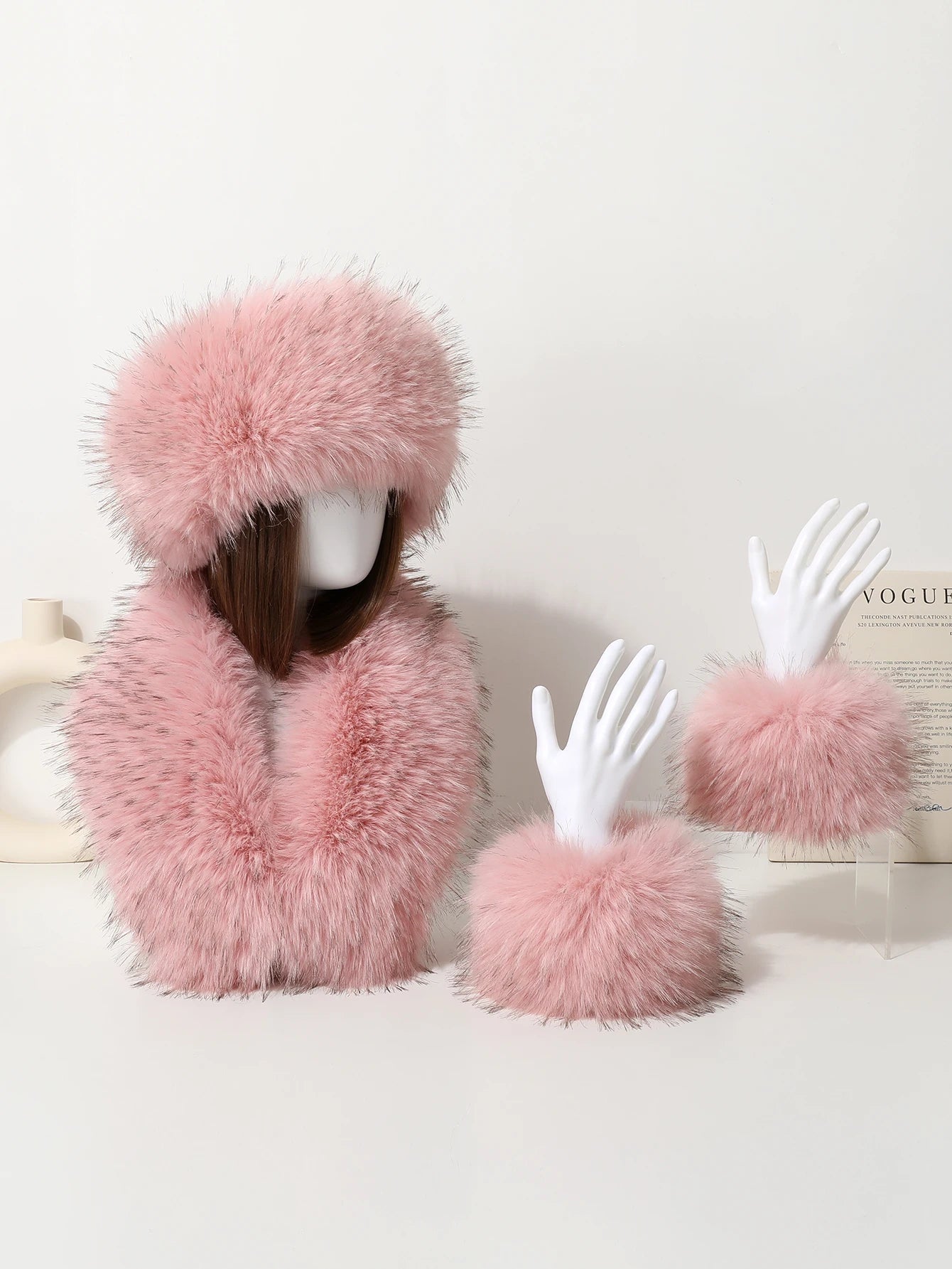 Aiertu  -  3-piece Set of Imitation Fox Fur Headband Hats for Winter Warm Earmuffs for Girls Natural Fluffy Plush Hats Aiertu