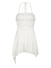 Aiertu - summer inspo Backless Halter Lace Up Sexy Boho Asymmetrical Short Dress For Women Sleeveless Skinny A Line Rave Baddie Vacation Outfits Aiertu