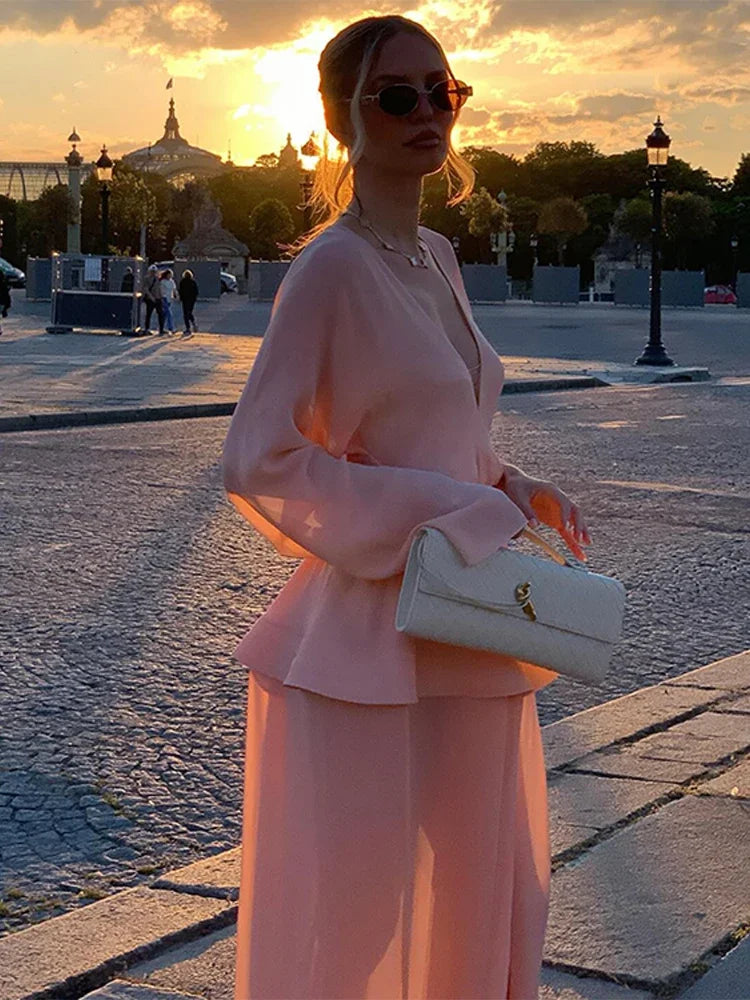 Aiertu  -  Elegant Ruffles Patchwork Pleated Long Dress Women V-neck A-line Long Sleeve Puffy Dresses 2025 Summer Street Vacation Lady Robe Aiertu