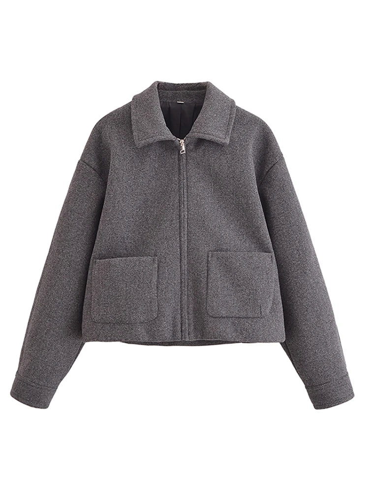Aiertu  -  Faux Fur Zipper Jackets Women Loose Lapel Long Sleeves Pockets Long Sleeves Coats Female Winter Fashion Solid Outwear Lady Aiertu