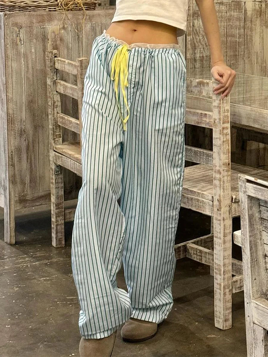 Aiertu  -  New Fashion Women Loose Pants Stripe Drawstring Elastic Waist Trousers Spring Summer Casual Sweatpants Hot Sale S M L Aiertu