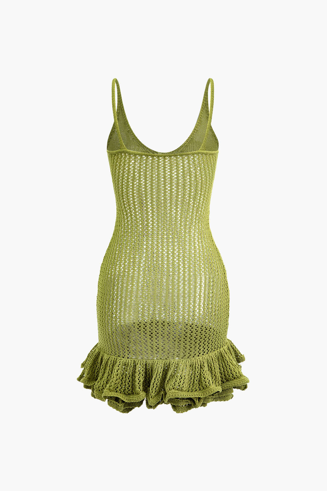 Aiertu  Open Knit Ruffle Hem Cami Mini Dress Aiertu