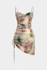Aiertu  Tie Dye Ruched Drawstring Slip Sleeveless Mini Dress Aiertu