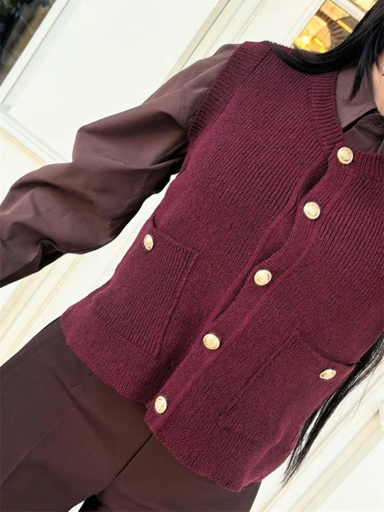 Aiertu  -  Casual Loose Sweater Cardigan Vestidos For Women Sleeveless Ribbed Cropped Pocket Commute Top Female Solid Cardigan Top Aiertu