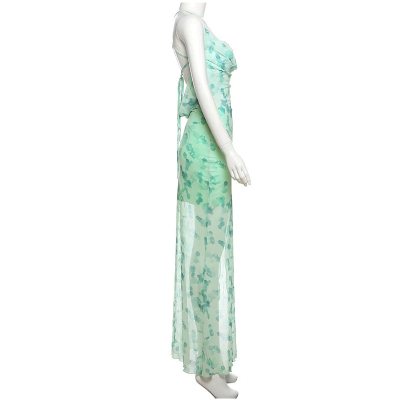 Aiertu  -  Women Sexy Off Shoulder 3 Piece Set Chic Printed High Slit Skirt Sleeveless Camisole Suit 2026 Summer Beach Vacation Lady Outfit Aiertu