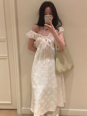 Aiertu  Ele Embroidered A-Line Dr Women's Summer Chic Bow-Tied Long Gown Gentle Sle Korean High Waist ort Sve V-Ne Aiertu