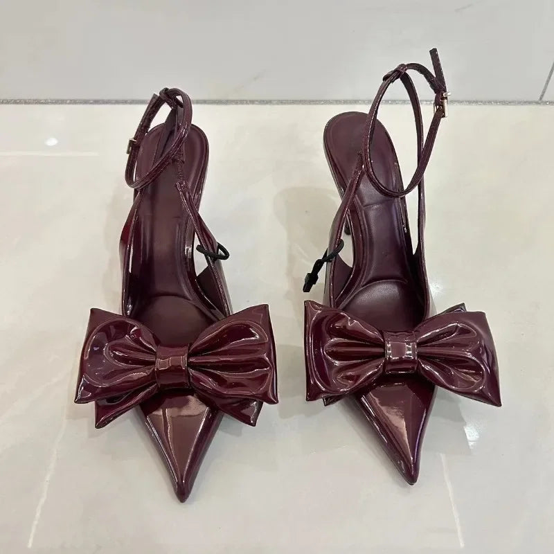 Aiertu  -  Elegant Wedding Bridal Pumps Sexy Ankle Strap Red Big Bow Pointed Toe Ladies Slingbacks 2025 Spring Luxury Office Women Shoes Aiertu