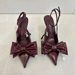 Aiertu  -  Elegant Wedding Bridal Pumps Sexy Ankle Strap Red Big Bow Pointed Toe Ladies Slingbacks 2025 Spring Luxury Office Women Shoes Aiertu