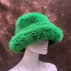 Aiertu  -  Autumn Winter Women Keep Warm Rainbow Faux Fox Fur Basin Cap Female Fashion Casual Party Bucket hat Music Festival Thickened Hat Aiertu