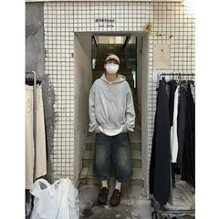 Aiertu  -  American Retro Blue Trousers Fashionable Street Straight Wide Leg Shorts Harajuku Hip Hop Loose Casual Shorts Men Clothing Aiertu