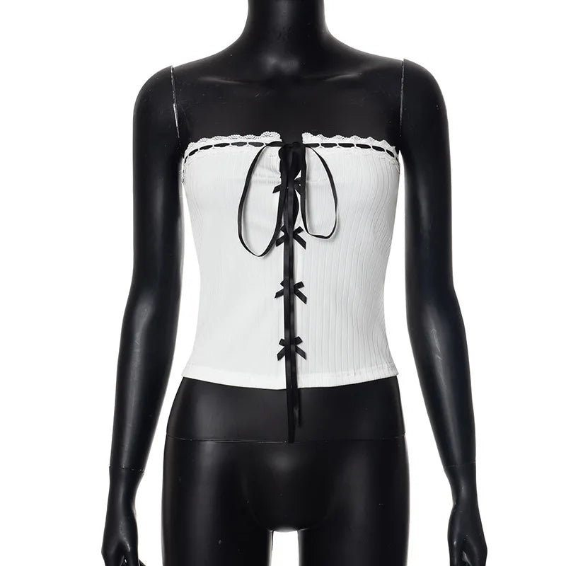 Aiertu  -  Pure desire wind contrasting color tube top hollow strap strap sleeveless tube top women's spring and summer Aiertu