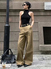 Aiertu  -  American Fashion Simple Khaki Casual Pants Women Y2K High Street Retro Loose Harajuku Street High Waist Straight Trousers Aiertu