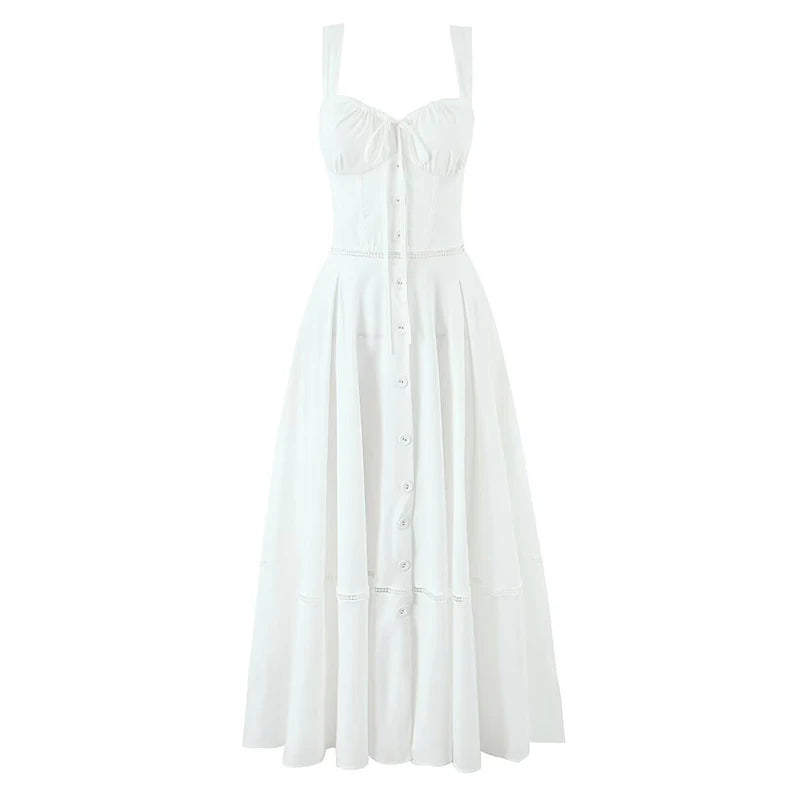 Aiertu  -  Women Corset Style Sling  Summer Dresses 2026 Lace Up Bandage Back A-line Midi Dress White Elegant Party Robe Aiertu