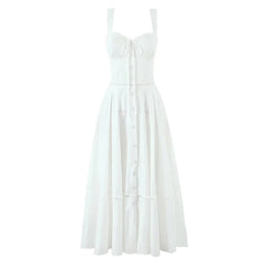 Aiertu  -  Women Corset Style Sling  Summer Dresses 2026 Lace Up Bandage Back A-line Midi Dress White Elegant Party Robe Aiertu