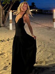 Aiertu  -  Sexy Black Deep V-neck Sling Long Dress Patchwork Backless Sleeveless Dresses 2025 New Spring Summer Female High Street Vestidos Aiertu