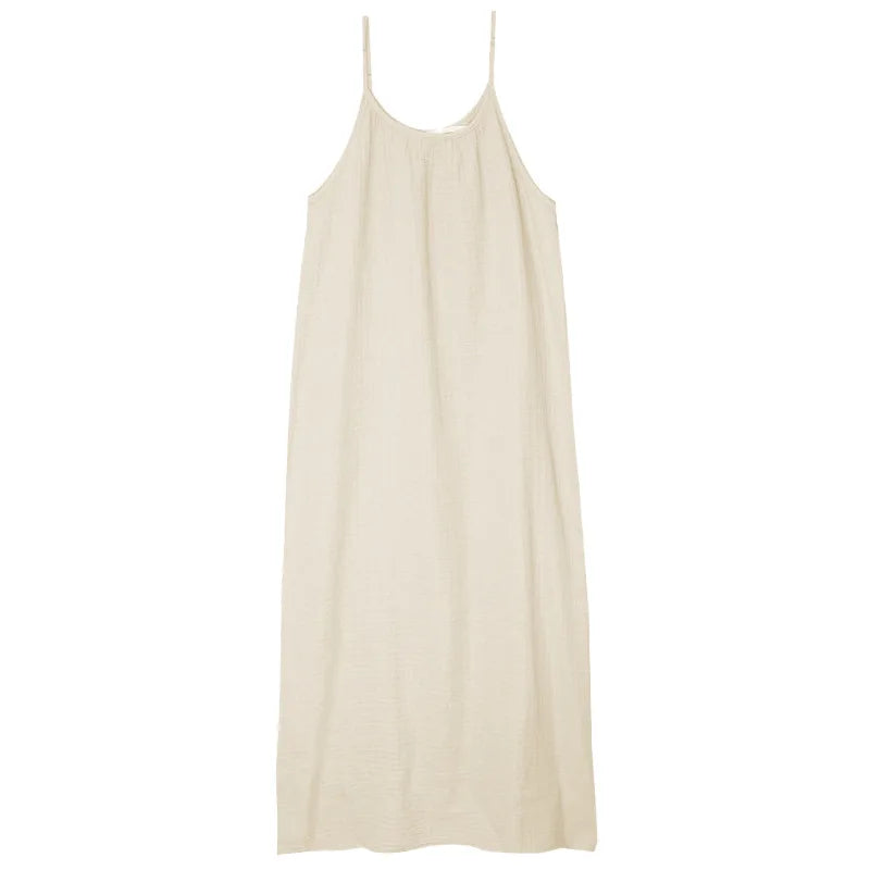 Aiertu  -  Summer 100% Cotton Dresses for Women Casual Midi Dress U Neck Low Spilt Decoration Swing A-Line Sundress Vacation Female Robes Aiertu