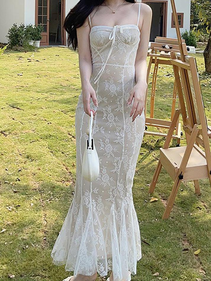 Aiertu  -  Lace Tie Slim Fishtail Dress Aiertu