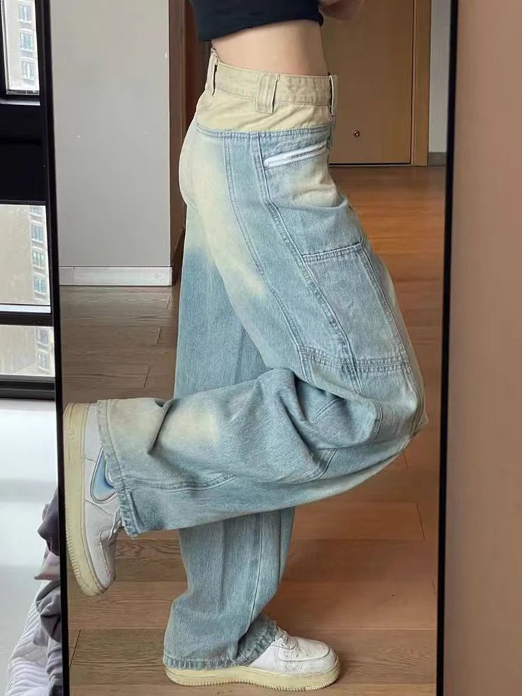 Aiertu  Vintage Women Y2K Jeans High Waist American Streetwear Denim Pants Loose Casual Hip Hop Bf Fall Winter Wide Leg Trousers Aiertu