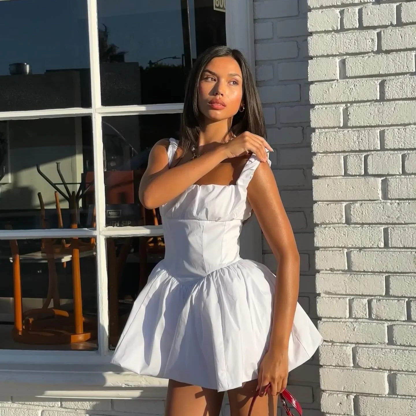 Aiertu  Summer One-piece Dress New Arrivals A Line Short White Dress Mini Sleeveless Party Dresses Women Clothing Aiertu