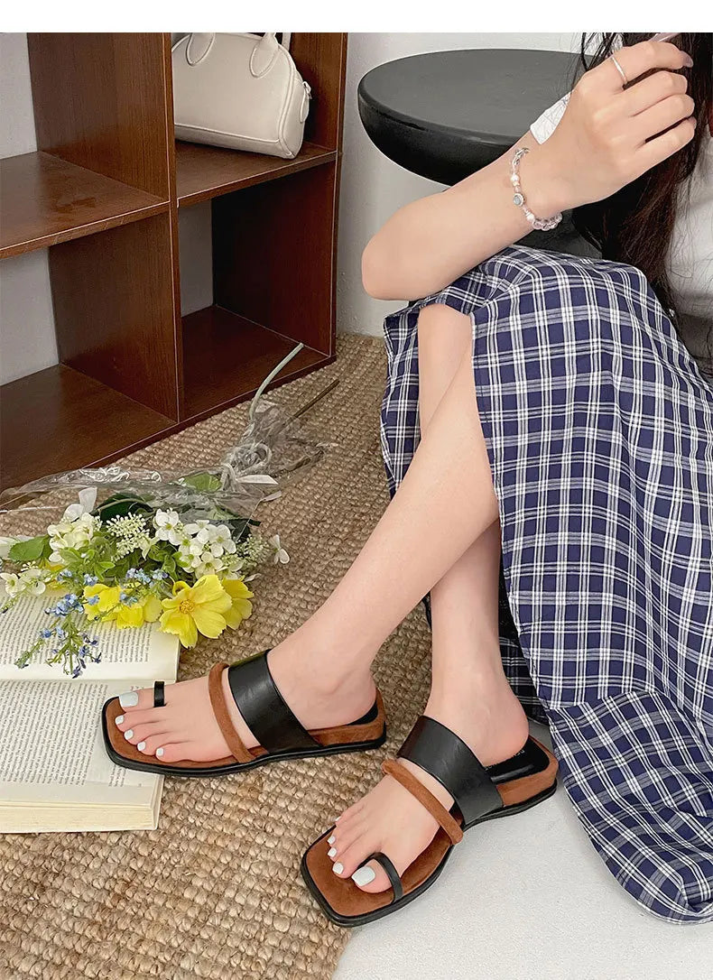 Aiertu  -  Summer Korean Style Flat Slippers New Square Head Lady Slippers Casual Outdoor Soft Non-slip One-word Cool Women Slippers Aiertu