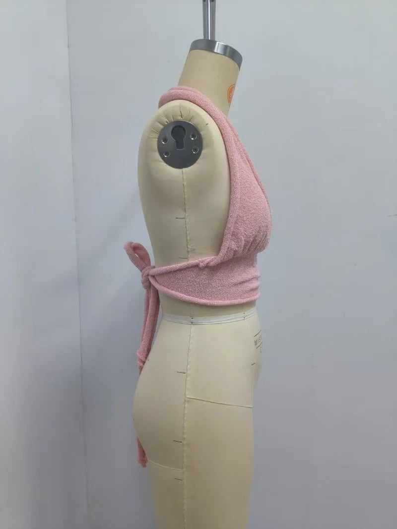 Aiertu  -   Beach Knit Backless Tank Tops Hot Girls Fashion Pink Bodycon Vacation Bra Ladies Sexy Off Shoulder Party Club Tops 2025 Aiertu