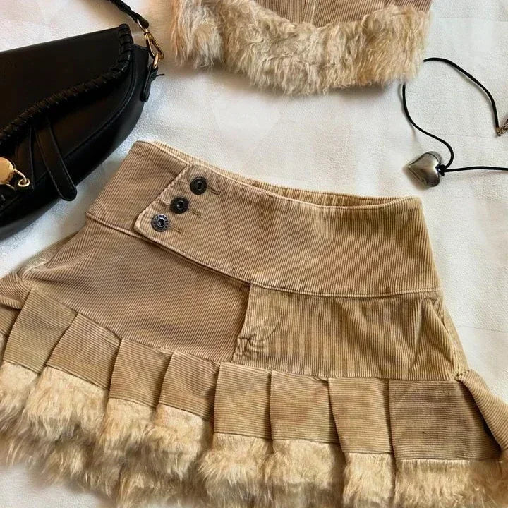 Aiertu  -  Y2K Knitted Splicing Two Piece Set for Women Harajuku Fashion Bow Long Sleeved Knitted Sweatshirt Mini Pleated Skirt Autumn Suit Aiertu