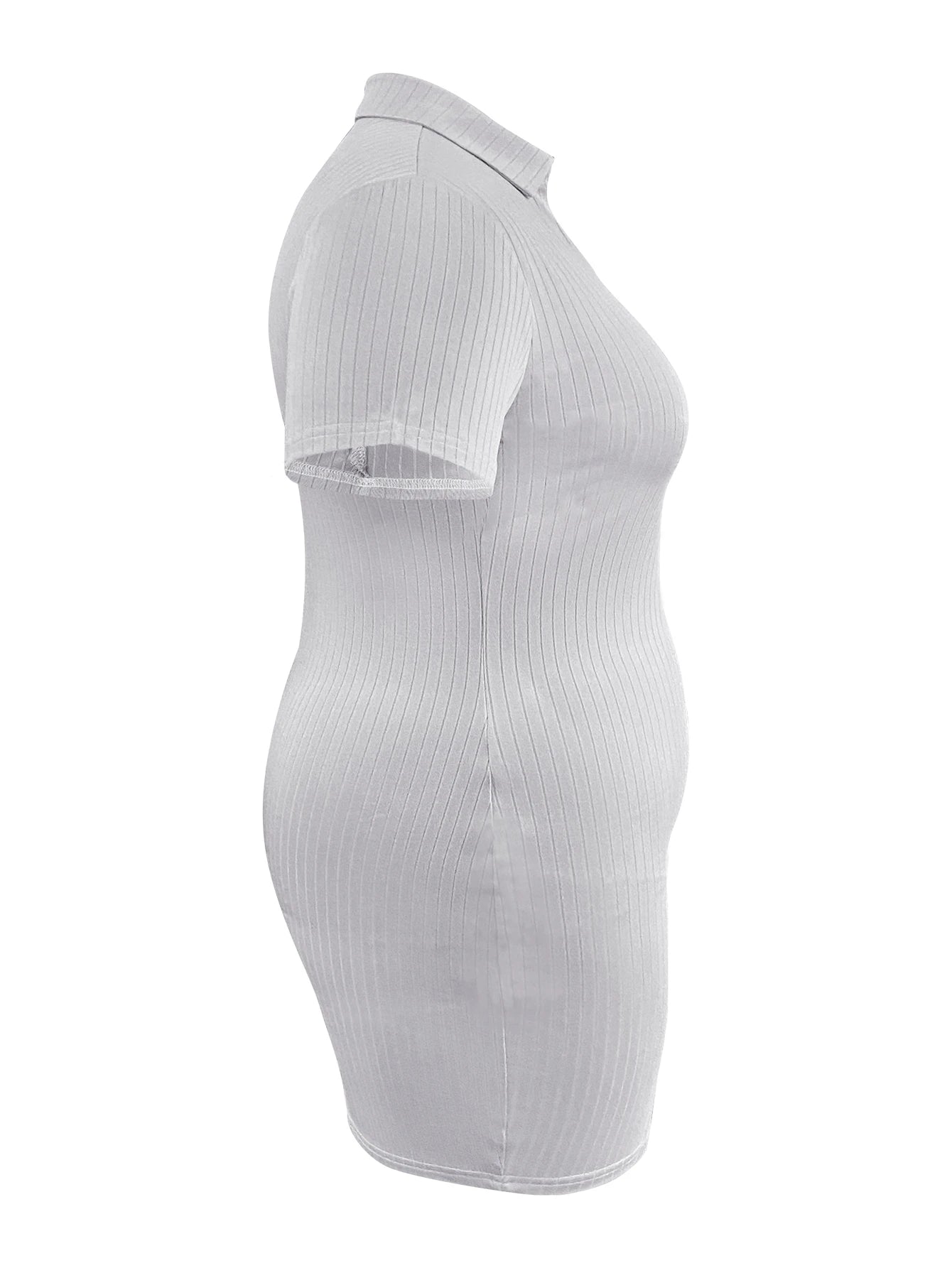 Aiertu Plus Size Basic Solid Color Bodycon Dress Women Spring Summer Short Sleeve Turndown Collar V Neck Casual Daily Mini Dresses Aiertu