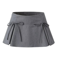 Aiertu Mini Skirt with Bow Low Rise Boxy Pleated Short Skirt Miniskirt Summer Y2K 90s Cute Outfit Aiertu