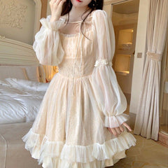 Aiertu  Lolita Kawaii Dress Women Casual Long Sleeve Vintage Y2k Mini Dress Female Japanese Style One Piece Dress Korean Autumn Aiertu