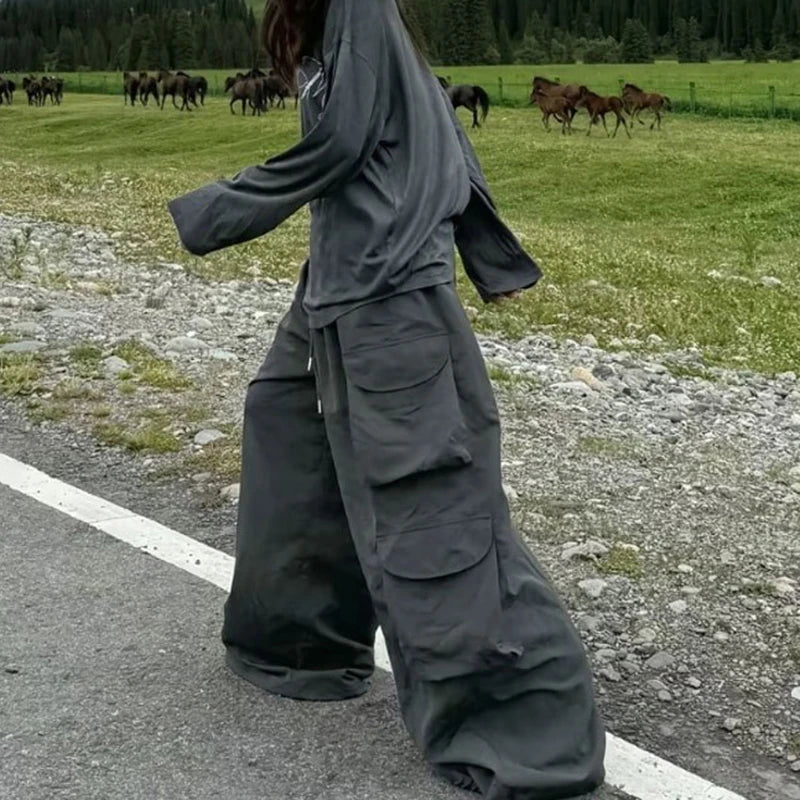 Aiertu    -  Y2K Cargo Pants Women Fashion Baggy Sweatpants Harajuku Streetwear Wide Leg Joggers Summer Gyaru Korean Casual Trousers Aiertu