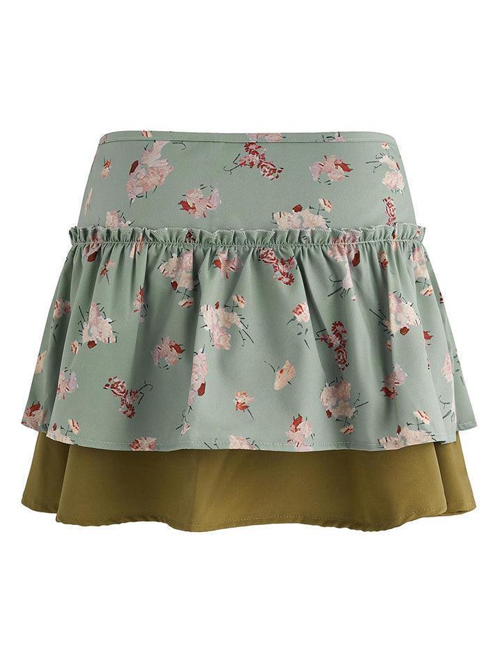 Aiertu  -  Floral Print Ruffle Mini Skirt Aiertu