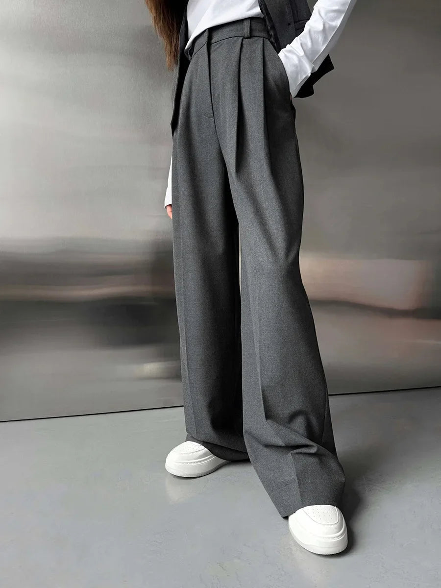 Aiertu  -  Wide Leg Pants Spring Summer New Women's Solid Color Fashion High Waist Trousers Office Lady Chic Loose Suit Pants Aiertu