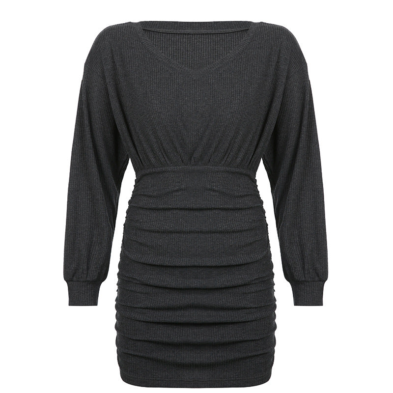 Aiertu - Split Long Sleeve Knit Mini Dress Aiertu