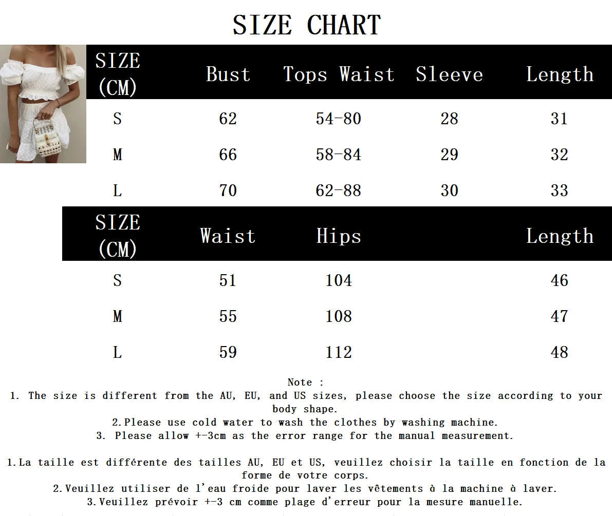 Aiertu  -  Hollow Out Embroidery Skirts Sets Women Off Shoulder Cropped Top+drawstring Mini Skirt 2025 New White Elegant Casual 2 Piece Set Aiertu