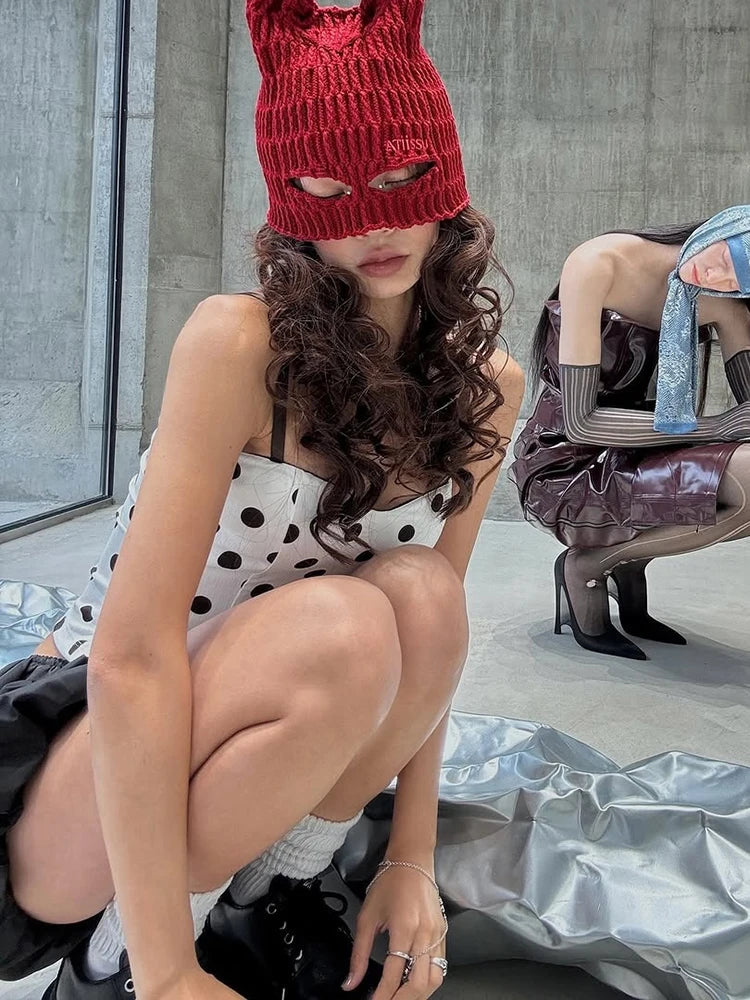 Aiertu  -  Puss Sweet 2-Piece Set Women Y2K Polka Dots Low-Neck Camisole Tops+Digital Clouds Puffy Skirt Hottie Sexy Matching Suits Aiertu