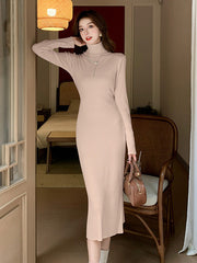 Aiertu Sweater Dress, Autumn And Winter Dress, Knee-Length Overcoat, Medium-Length Bottom-Bottomed Knitted Hip Dress Aiertu
