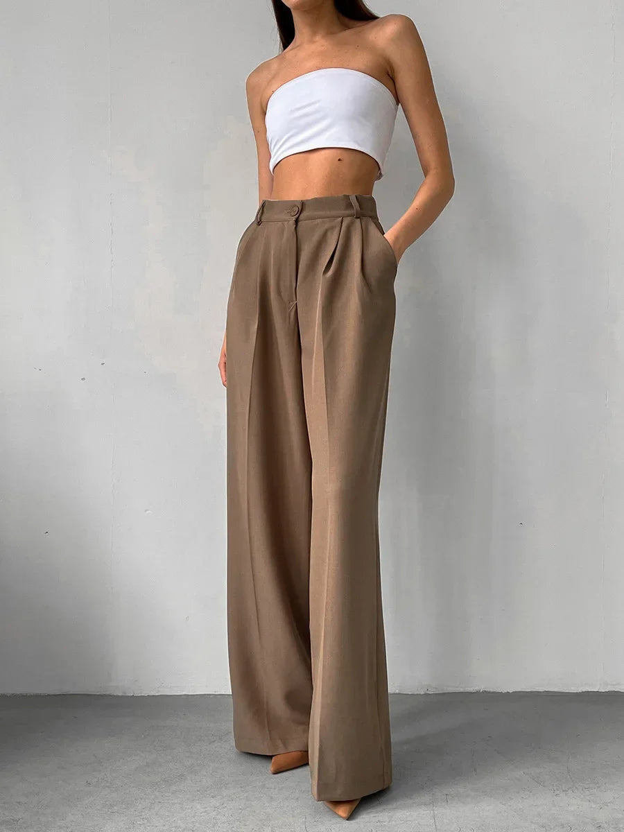 Aiertu  -  Summer New Loose High Waisted Pants Spring Women's Office Lady Retro Wide Leg Pants Temperament Slim Fit Suit Pants Aiertu