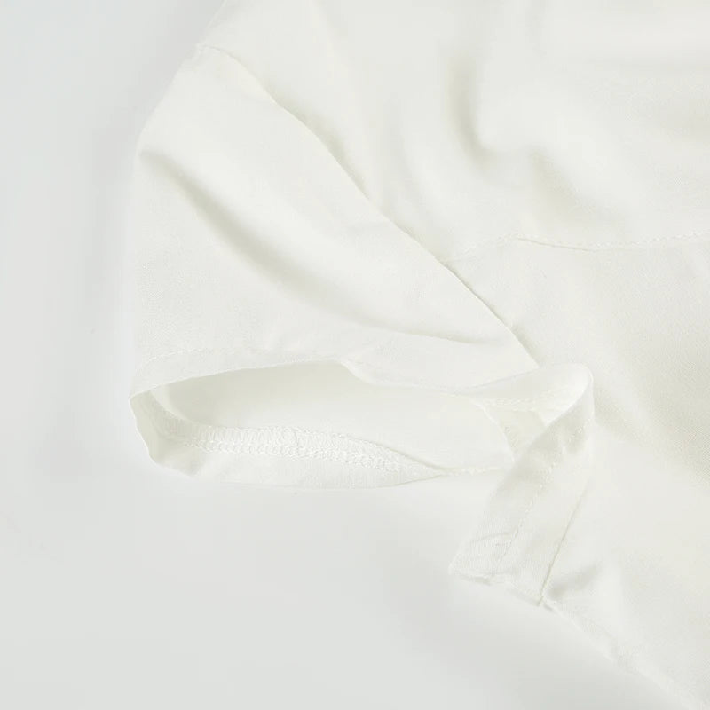 Aiertu  -  Casual Solid White Crop Blouses for Women Fashion Turn-down Neck Shirts Streetwear Korean Y2K Button Up Clothings Aiertu