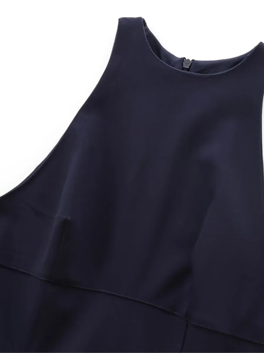 Aiertu  -  New Vintage Solid Belted Mini Dress Women 2025 Spring O Neck Sleeveless A-line Vestidos Elegant Fashion Casual Pleated Dresses Aiertu