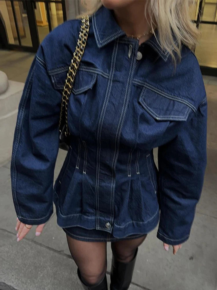 Aiertu  -  Retro Slim Waist Jeans Jacket Women Loose Button Long Sleeves Washed Denim Jackets Tops 2025 Spring Casual Lady New In Outerwear Aiertu