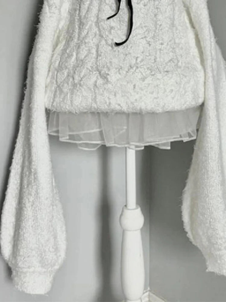 Aiertu  -  Y2k Aesthetic Bandage Lolita Sweater Women Slash Neck  Off Shlouder Twist Grunge Pullover Autumn Vintage Fairy Knitted Jumpers Aiertu