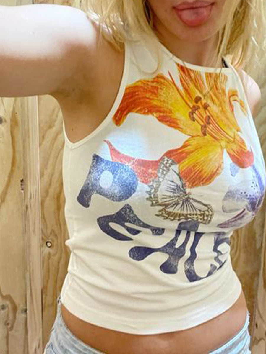 Aiertu  -  Y2k Print Tank Top for Women Sleeveless Aesthetic Camisole Graphic Baby Tees Slim Fitted Strappy Shirts Aiertu
