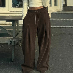 Aiertu  -  Casual Baggy Ruched Trousers Women High Waist Drawstring Wide Leg Pants 2025 New Spring Fall Harajuku Lolita Y2K Clothes Aiertu