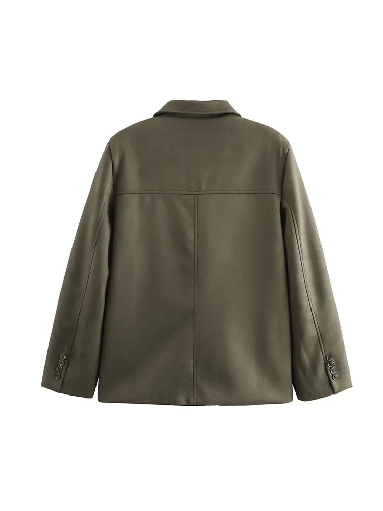 Aiertu  -  Women Fashion With Pockets Solid Single Breasted Blazer Vintage Notched Neck Long Sleeves Female Chic Lady Outfits Aiertu