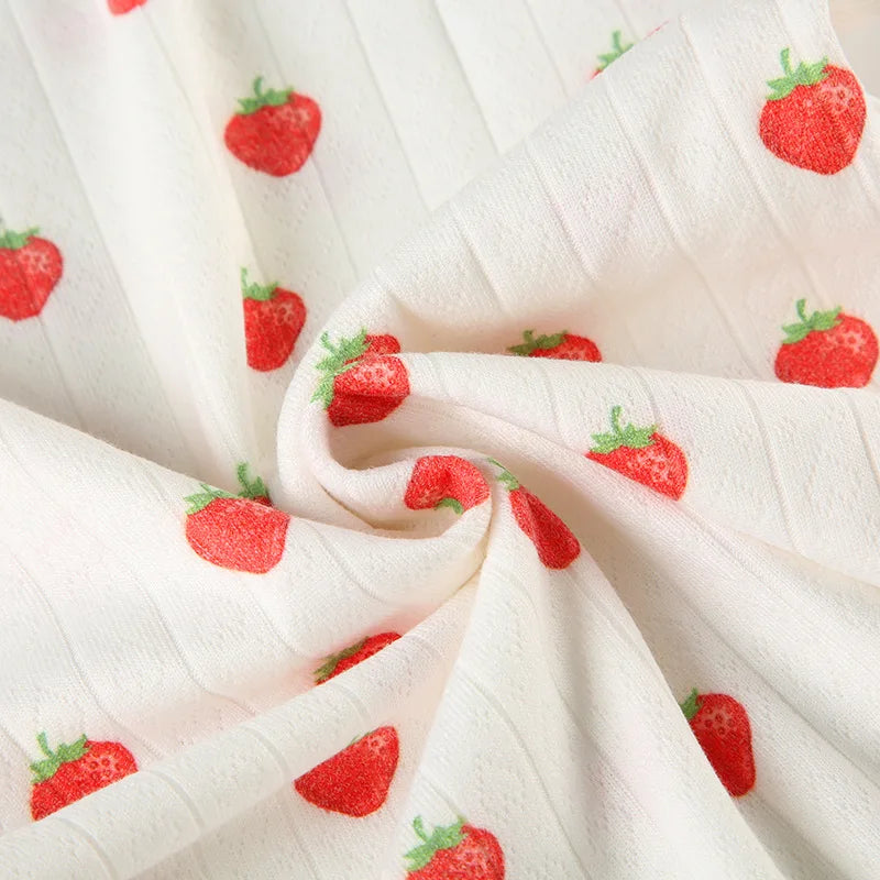 Aiertu  -  Strawberry Print Eyelet Two-piece Set Women Summer Sleeveless Slim Camis+Drawstring Pants Sets Home Cozy Sweet Casual Pajamas Aiertu