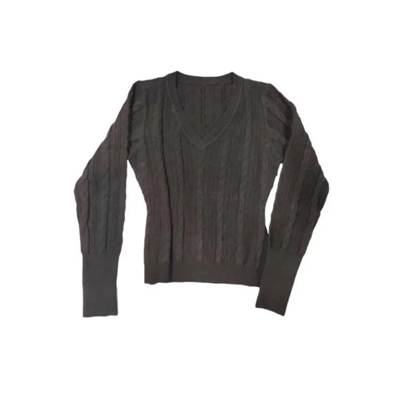 Aiertu  -  Autumn All Match Office Lady V Neck Long Sleeve Knitted Tops Solid American Vintage Casual Harajuku Women Sweaters Slim Pullover Aiertu