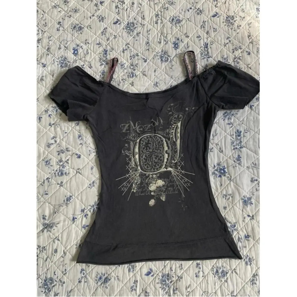 Aiertu  -  Retro Streetwear Y2K Letter Print T-Shirt Women Fashion Street Millennial Trend One Neck Spice Girl Slim Harajuku Casual Top Aiertu