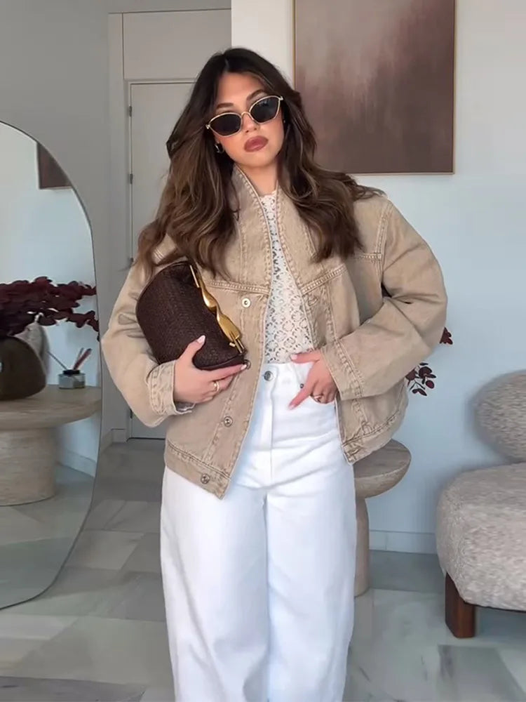 Aiertu  -  Women's Denim Two Pieces Set Pant Sets Long Sleeve Jacket Sets Elegant Women's Suits High Waist Trousers Outfit Streetwear Aiertu