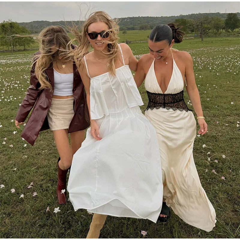 Aiertu  -  Fashion Sequin Halter Spliced Women dress V-neck  Backless Pleated Slim Fishtail Dresses 2026 Summer Beach Party Lady Robe Aiertu