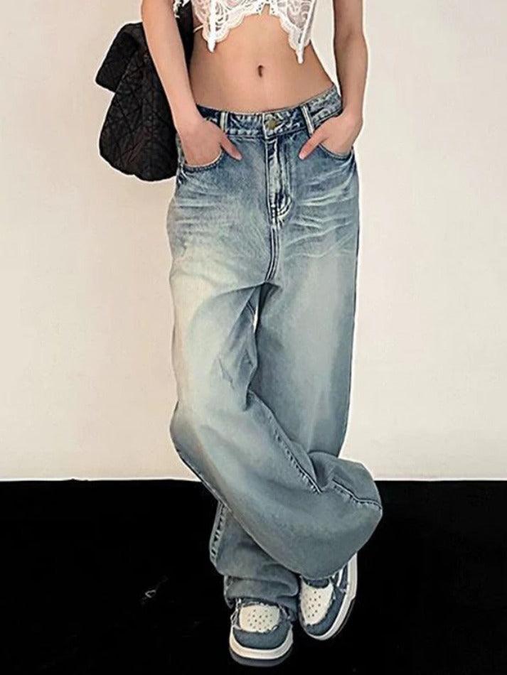 Aiertu  Vintage Washed Mopping Loose Boyfriend Jeans Aiertu